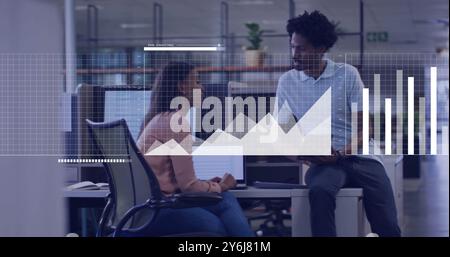Image of data processing over diverse business people in office Stock Photo