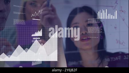 Image of data processing over diverse business people in office Stock Photo