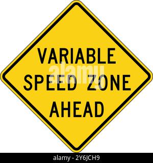 Variable Speed Zone Ahead. Advance Traffic Control Signs: Stop, Yield, Traffic Lights Ahead, Speed Limits, Draw Bridge, Ramp Meter, and Traffic Using Stock Vector