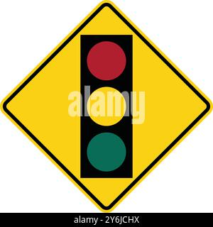 Traffic lights ahead. Advance Traffic Control Signs: Stop, Yield, Traffic Lights Ahead, Speed Limits, Draw Bridge, Ramp Meter, and Traffic Using Shoul Stock Vector