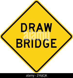 Draw bridge ahead. Advance Traffic Control Signs: Stop, Yield, Traffic Lights Ahead, Speed Limits, Draw Bridge, Ramp Meter, and Traffic Using Shoulder Stock Vector