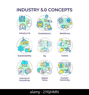 Industry 5 related multi color concept icons Stock Vector