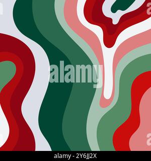 Curvy abstract shapes in red, green, white, and light pink colors. Suitable for modern designs, backgrounds, or vibrant decorations. Stock Vector