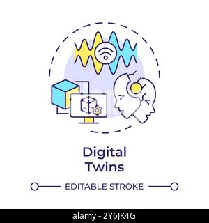 Digital twins multi color concept icon Stock Vector