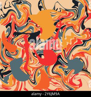 Abstract swirl pattern with red, orange, blue, and black shapes suitable for backgrounds, digital art, wallpapers, and artistic designs. Stock Vector