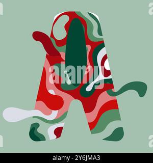Letter A design in green, red, white shapes on a green background, suitable for branding, education, stationary, and graphic design projects. Stock Vector