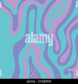 Abstract background with turquoise and purple wavy lines and dots. Ideal for web designs, presentations, or creative projects. Stock Vector