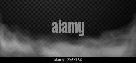 White fog or smoke isolated on dark transparent background Stock Vector