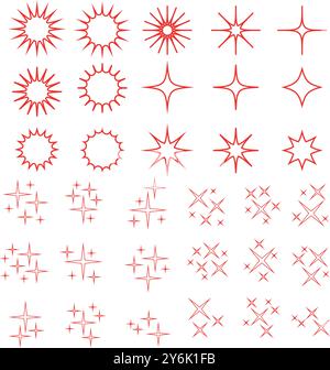 Outline glowing light effect stars and bursts. Stock Vector
