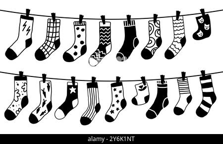 Doodle socks on the rope Stock Vector