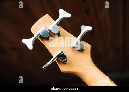 guitar tuning pegs on a dark background Stock Photo