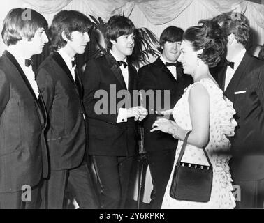 Royal World Premiere of the Beatles film 'Help!' - London Pavilion - 29 July 1965 HRH Princess Margaret meets the Beatles Ringo Starr, George Harrison, Paul McCartney and John Lennon  ©TopFoto Stock Photo