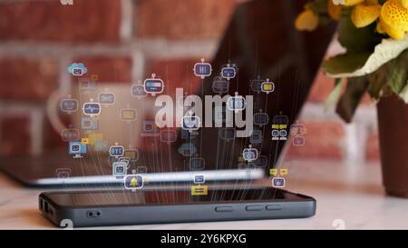 Messaging a Chatbot Chat Bot on a smartphone to find an answer to a question. Stock Photo