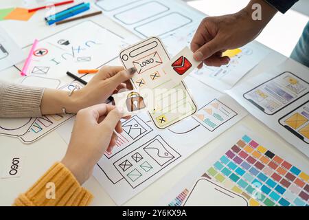 Creative UX UI Design Process with Wireframes and Prototypes for Mobile App Development Stock Photo