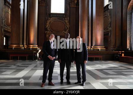 (left to right) Australian Defence Minister Richard Marle, US Secretary of Defence Lloyd Austin and Defence Secretary John Healey ahead of the AUKUS Defence Ministers Meeting at Old Royal Naval College, Greenwich, London. Picture date: Thursday September 26, 2024. Stock Photo