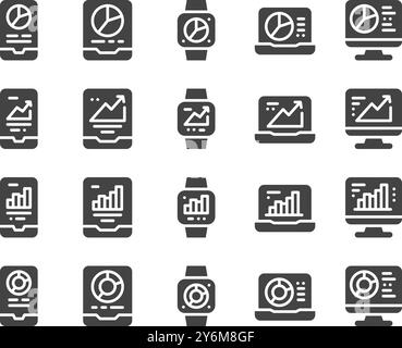device with chart solid icon set,vector and illustration Stock Vector