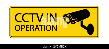A bright yellow warning sign featuring a CCTV camera icon with the text "CCTV IN OPERATION" to indicate active surveillance for security purposes. Stock Vector