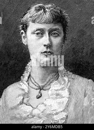 Princess Louis of Battenberg (Victoria of Hesse) 19 March 1892  Princess Victoria of Hesse and by Rhine, later Victoria Mountbatten, Marchioness of Milford Haven (Victoria Alberta Elisabeth Mathilde Marie) (5 April 1863-24 September 1950), was the eldest daughter of Ludwig IV, Grand Duke of Hesse and by Rhine (1837-1892) and his wife Princess Alice of the United Kingdom of Great Britain and Ireland (1843-1878). Victoria was born at Windsor Castle.    On 30 April 1884 at Darmstadt, she married HSH Prince Louis of Battenberg, later Louis Mountbatten and 1st Marquess of Milford Haven. Stock Photo