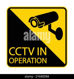 A bright yellow warning sign featuring a CCTV camera icon with the text "CCTV IN OPERATION" to indicate active surveillance for security purposes. Stock Vector