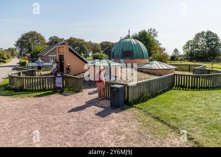 In Tycho Brahe's underground observatory, which has been rebuilt on the original site, his observations of the sky, which he made before the invention of the telescope, are explained. Landsvägen, Landskrona kommun, Skåne, Skåne, Sweden Stock Photo