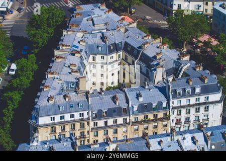 France, ile-de-France, Paris, 15th arrondissement, block of buildings, triangular Haussmann style, between Avenue du Maine and Boulevard de Montparnas Stock Photo