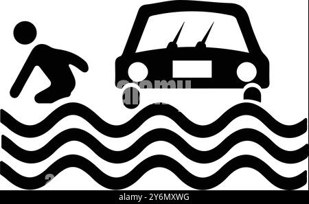 car, flood, disaster, icon, cloud, rain, car flood disaster icon Stock ...