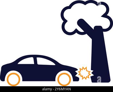 car, tree, accident, car accident, car accident with tree, car knock down a pedestrian icon Stock Vector