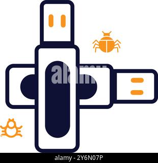pendrive, bug, virus, usb, flash, computer drive, computer bug virus on usb flash drive icon Stock Vector