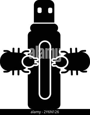 pendrive, bug, virus, usb, flash, computer drive, computer bug virus on usb flash drive icon Stock Vector