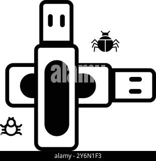 pendrive, bug, virus, usb, flash, computer drive, computer bug virus on usb flash drive icon Stock Vector