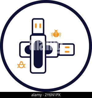 pendrive, bug, virus, usb, flash, computer drive, computer bug virus on usb flash drive icon Stock Vector