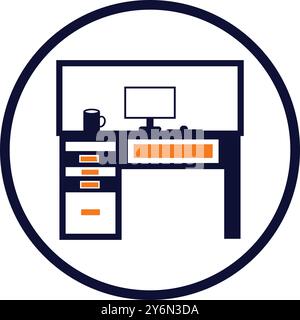 table, computer, computer table, lamp, pc, table lamp, desk table desktop workplace icon Stock Vector