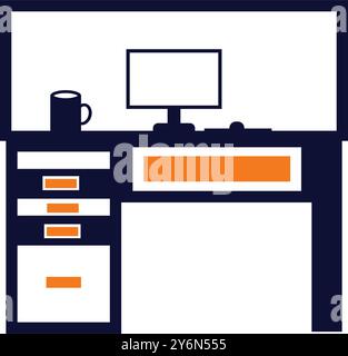 table, computer, computer table, lamp, pc, table lamp, desk table desktop workplace icon Stock Vector