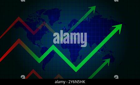 Abstract stock market, infographic visualization. Financial chart with uptrend line graphs and candlesticks. Futuristic network or business analytics Stock Vector