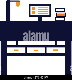 table, computer, computer table, lamp, pc, table lamp, desk table desktop workplace icon Stock Vector