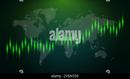 Abstract stock market, infographic visualization. Financial chart with uptrend line graphs and candlesticks. Futuristic network or business analytics Stock Vector