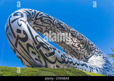 United Arab Emirates, Dubai, Acrobatic works. Museum of the future. Stock Photo