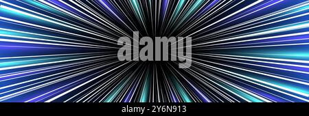 Blue comic strip radial motion luminous lines. Anime comics book super hero speed fight blast glowing rays. Abstract cosmic warp or superhero action dynamic effect. Light flash fast zoom stripes. Eps Stock Vector