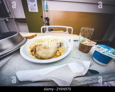 Meals on a tray in a hospital room Stock Photo