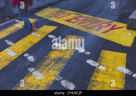 Iceland, Reykjavik temporary pedestrian crossing during construction work Stock Photo