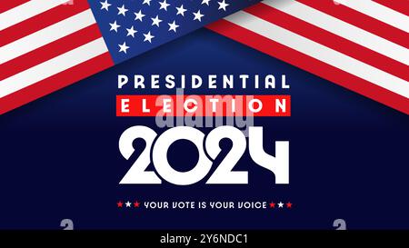 2024 US Presidential Election banner template with flags. Your vote is your voice, creative poster design. Vector illustration for elections in USA Stock Vector