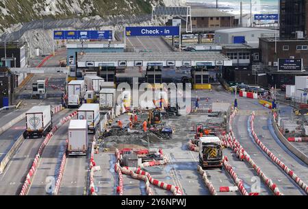 Work is carried out on the installation of the new Entry/Exit System (EES) at the Port of Dover, in Kent. In November the EU will introduce EES, a new digital border system, at the three UK locations where French border checks are carried out before people embark on cross-Channel journeys. Travellers from the UK and other non-EU countries will have to register at the border by having their fingerprints and photograph taken. Picture date: Thursday September 26, 2024. Stock Photo