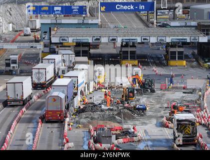 Work is carried out on the installation of the new Entry/Exit System (EES) at the Port of Dover, in Kent. In November the EU will introduce EES, a new digital border system, at the three UK locations where French border checks are carried out before people embark on cross-Channel journeys. Travellers from the UK and other non-EU countries will have to register at the border by having their fingerprints and photograph taken. Picture date: Thursday September 26, 2024. Stock Photo