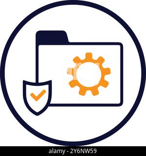 web, folder, secure, tick, gear, settings, information web folder security shield icon Stock Vector