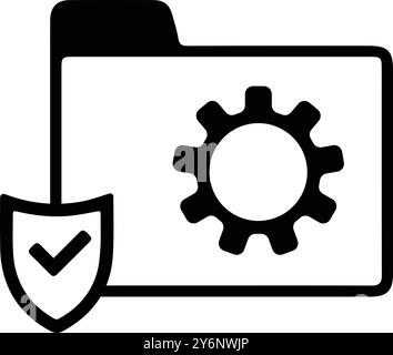 web, folder, secure, tick, gear, settings, information web folder security shield icon Stock Vector