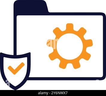web, folder, secure, tick, gear, settings, information web folder security shield icon Stock Vector