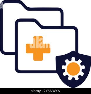 web, folder, secure, tick, gear, settings, information web folder security shield icon Stock Vector