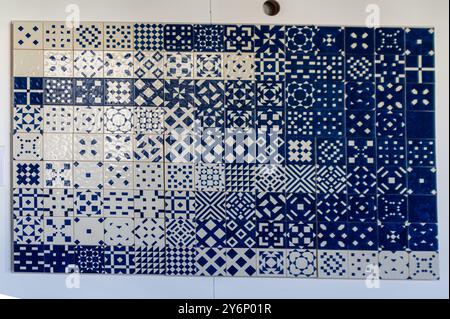 Lisbon, Portugal - September 8, 2024 : Portugese glazed ceramic tiles on display in the National Museum of Tiles in Lisbon. Stock Photo