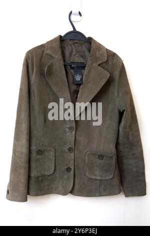 Designer Beth Terrell Olive Green Suede Jacket Stock Photo