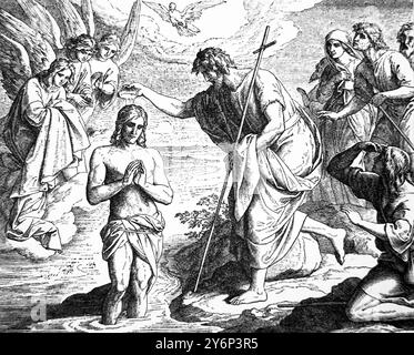 Illustration of Jesus Christ being Baptised by John the Baptist in the ...